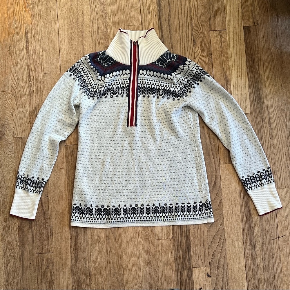 Eddie Bauer Women’s M Half Zip Fair Isle Lightweight Pullover Sweater Blue White